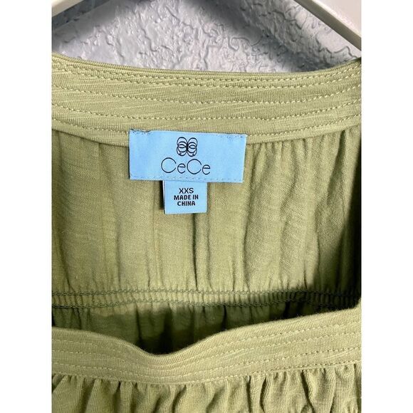Cece Olive Green Square Scoop Neck Short Sleeve Blouse Women's size XXS NWT - Picture 6 of 6